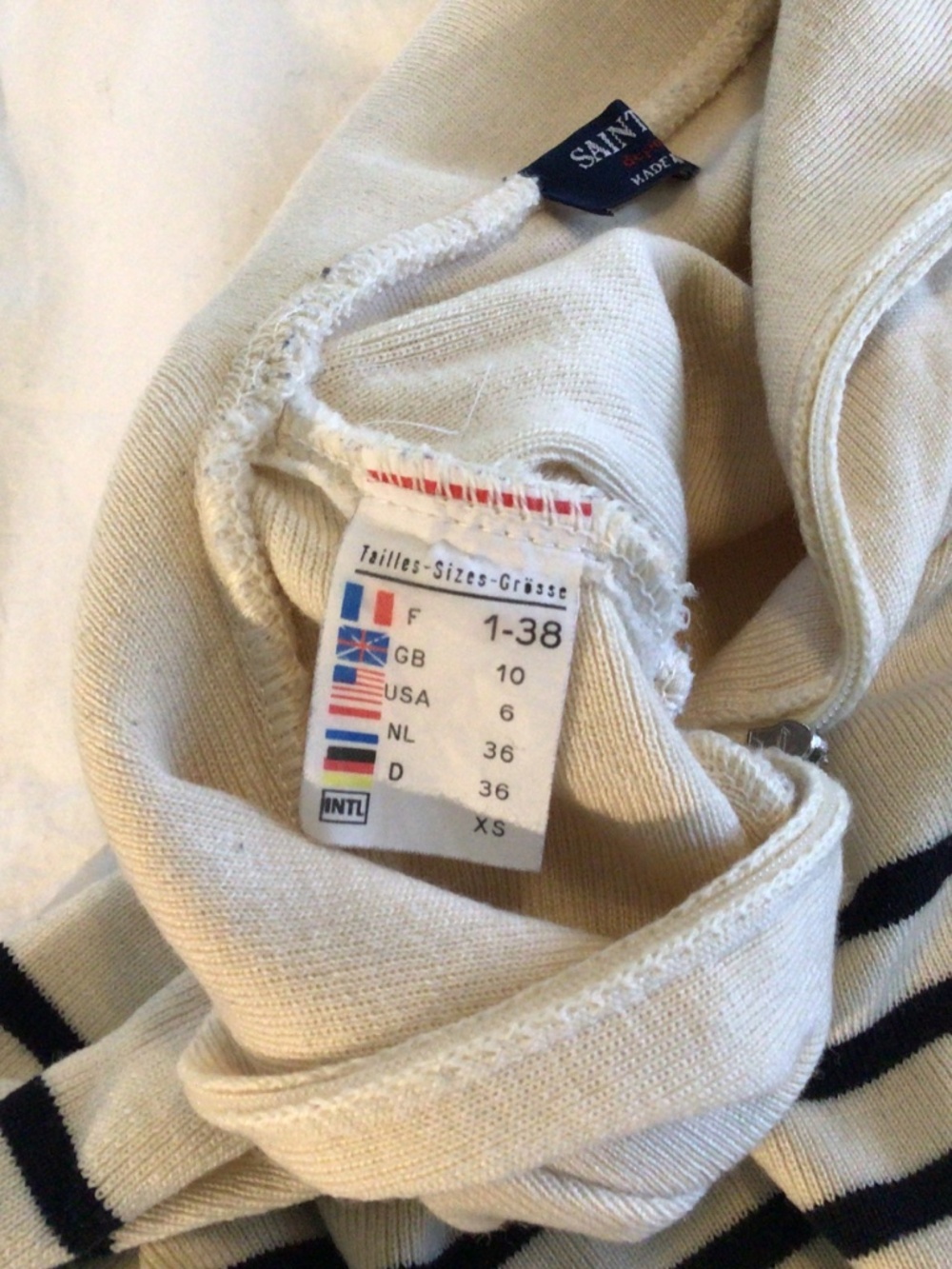 Saint James - Pure wool striped navy blue and cream quarter-zip sweater size 38 - Picture 11 of 16
